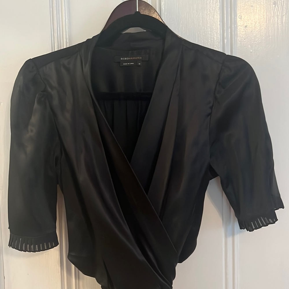 BCBG Max Azria Silk Black Faux Wrap Dress Sz M